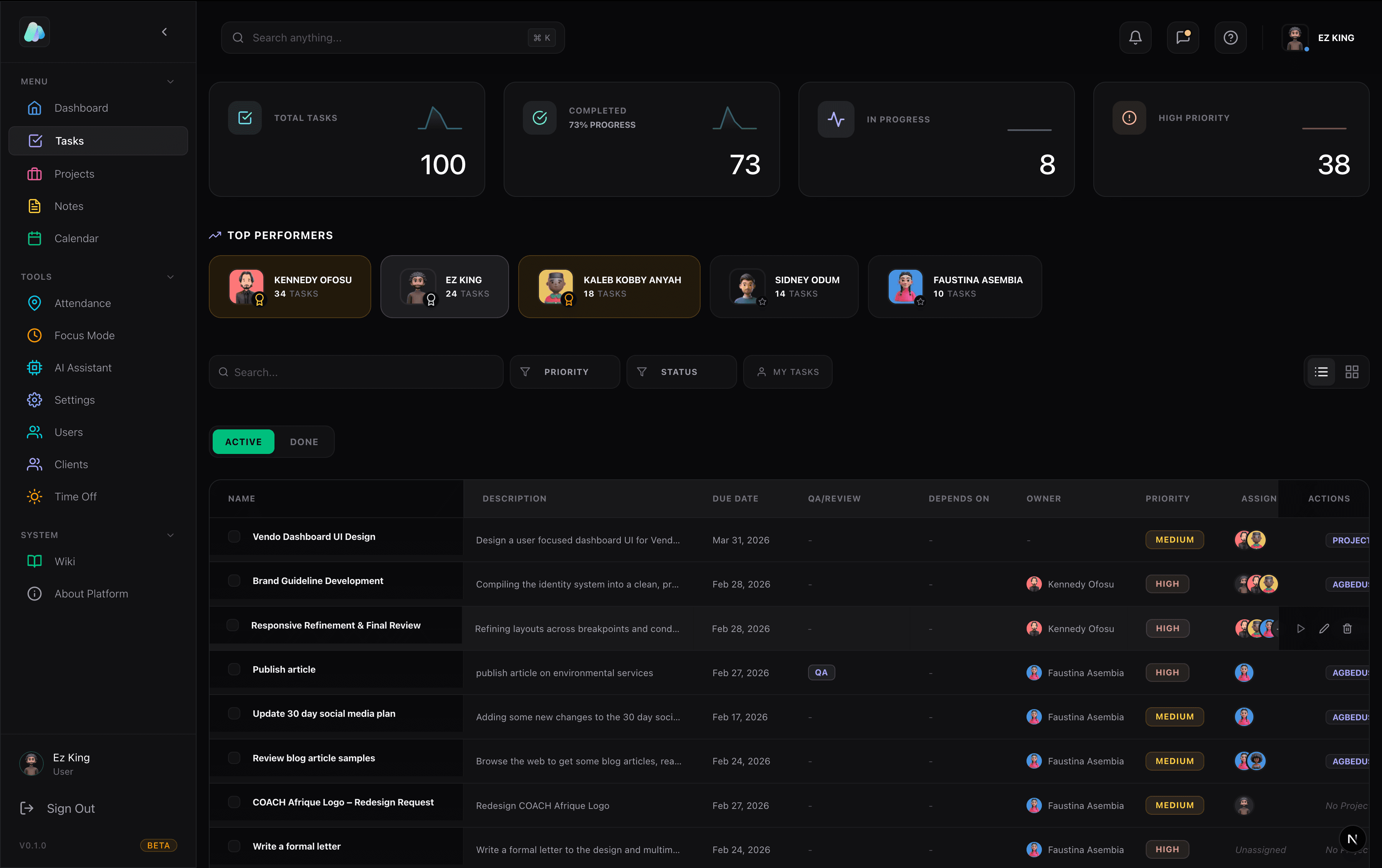 Tasks Interface